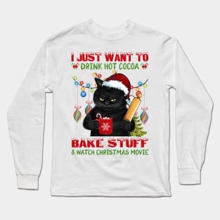 Cat Baking Drink Hot Cocoa Bake Stuff Long Sleeve T-Shirt